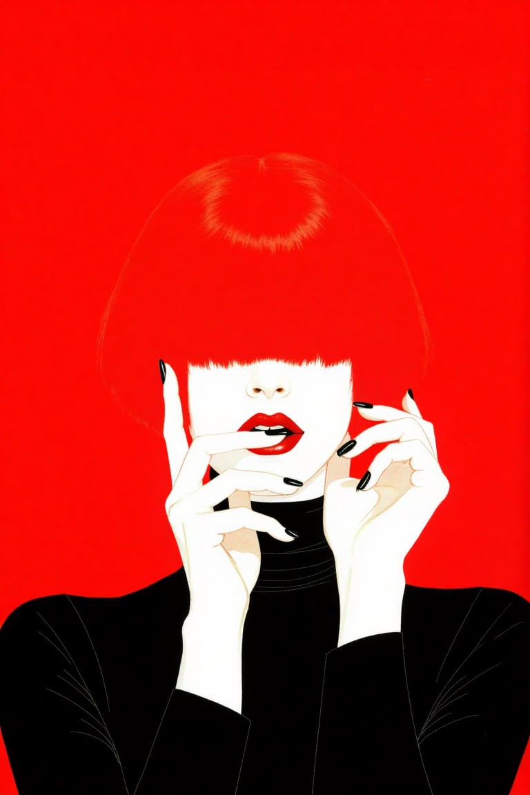 Fadeaway,  A 3/4 portrait illustration of a woman with vibrant red hair,  cut short to chin-length by WBE ONLINE  on Tenso...