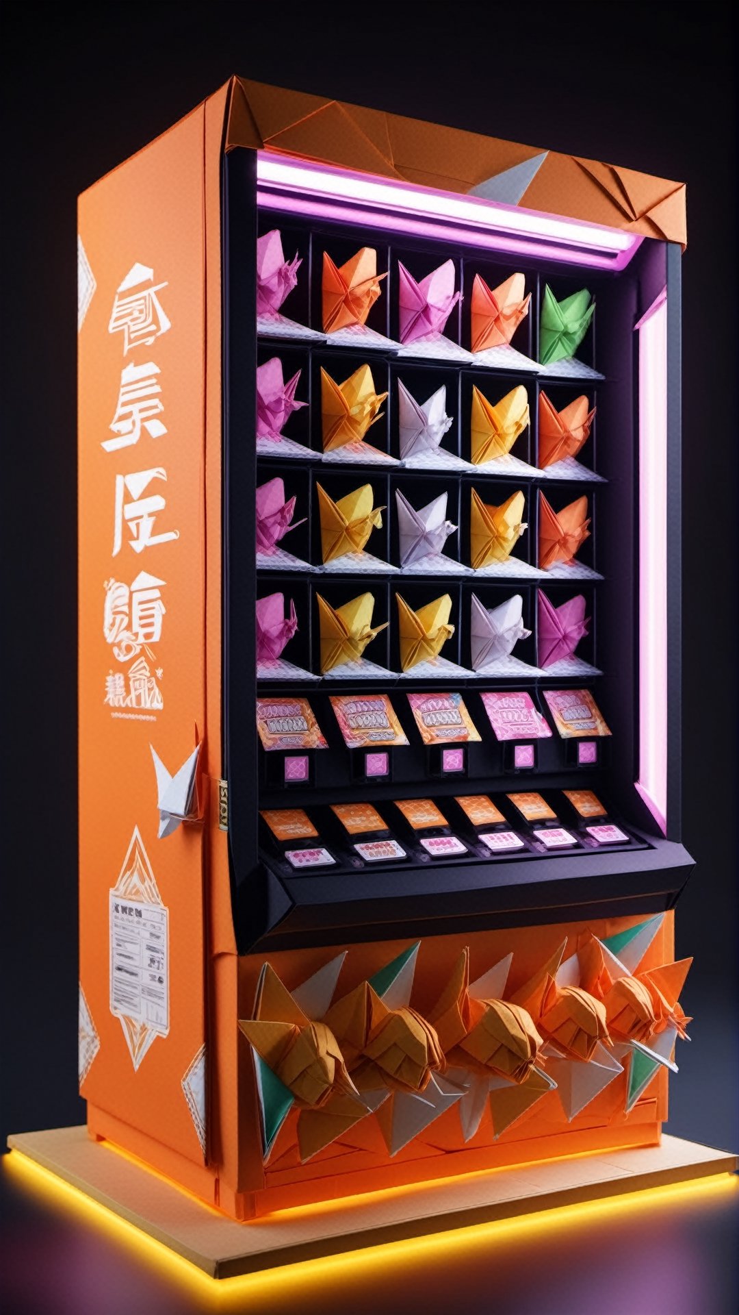 Origami vending machine in origami world,  babylon style,  colorful masterpiece by Kael on Tensor.Art