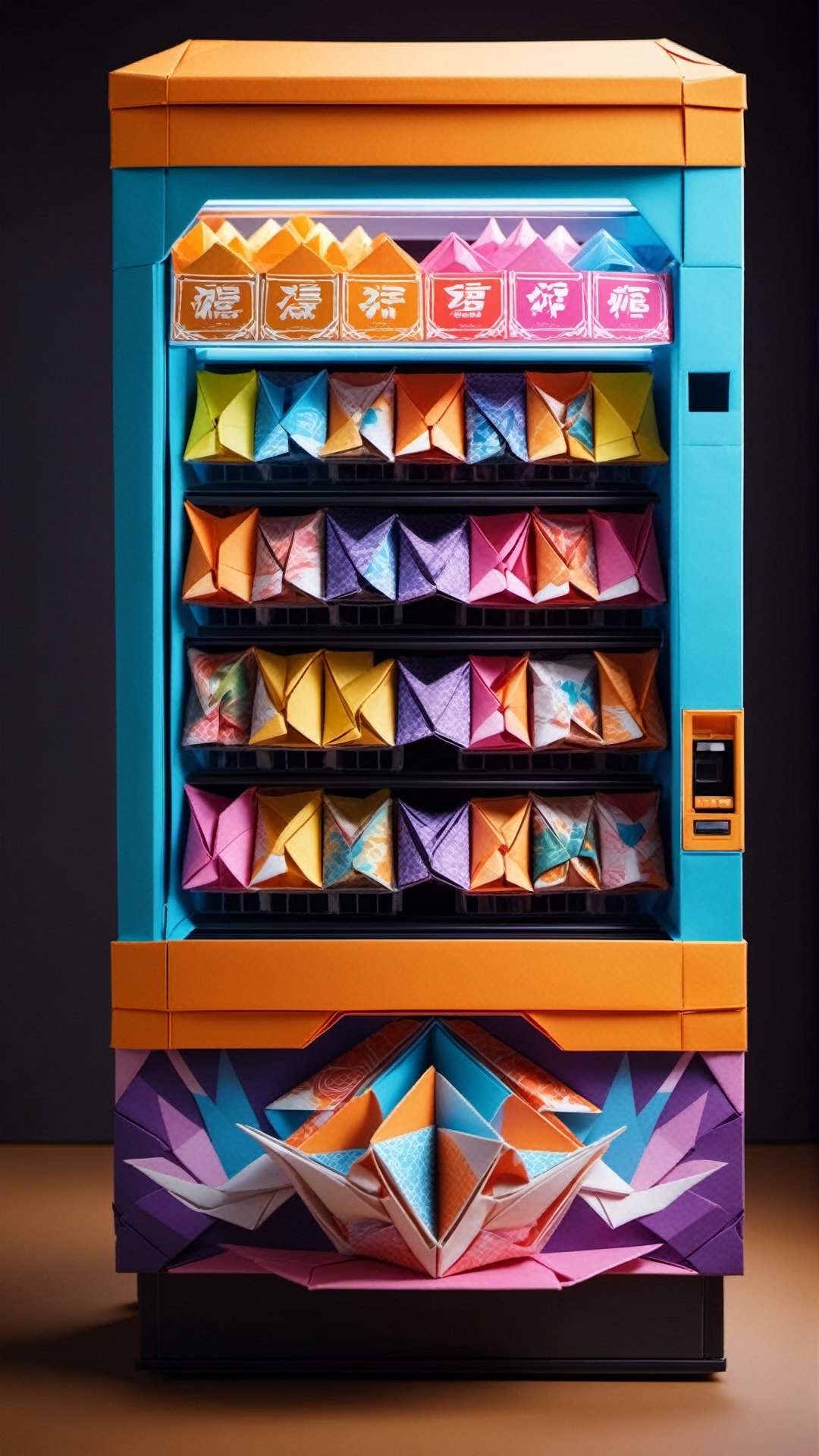 Origami vending machine in origami world,  babylon style,  colorful masterpiece by Kael on Tensor.Art