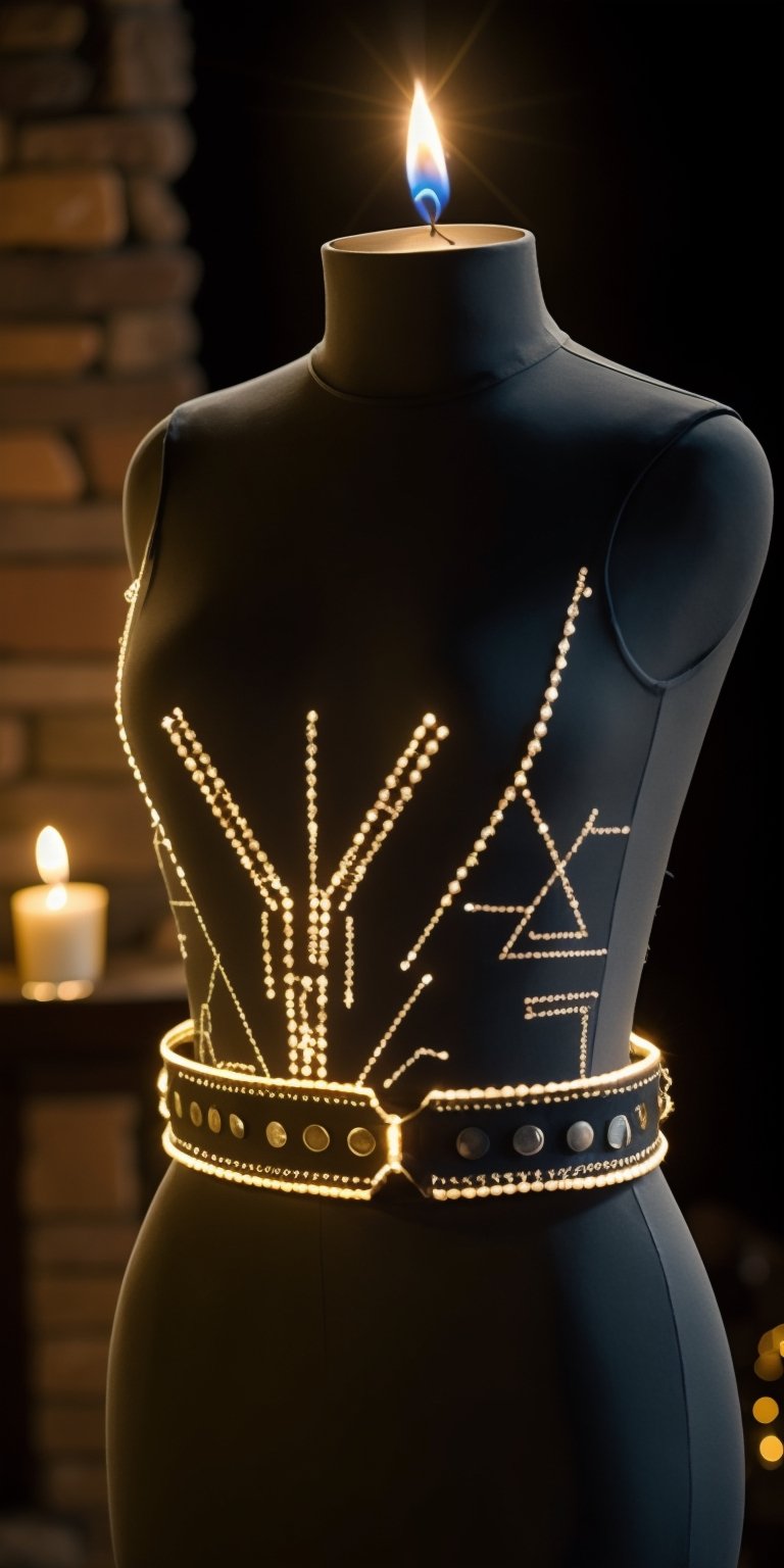 Bodysuit incorporating alchemical symbols and circuit board patterns resembling magical diagrams. Mysterious vials strapped to belt. Setting: Stone laboratory lit by flickering candles
,circuit_art,Masterpiece,photorealistic