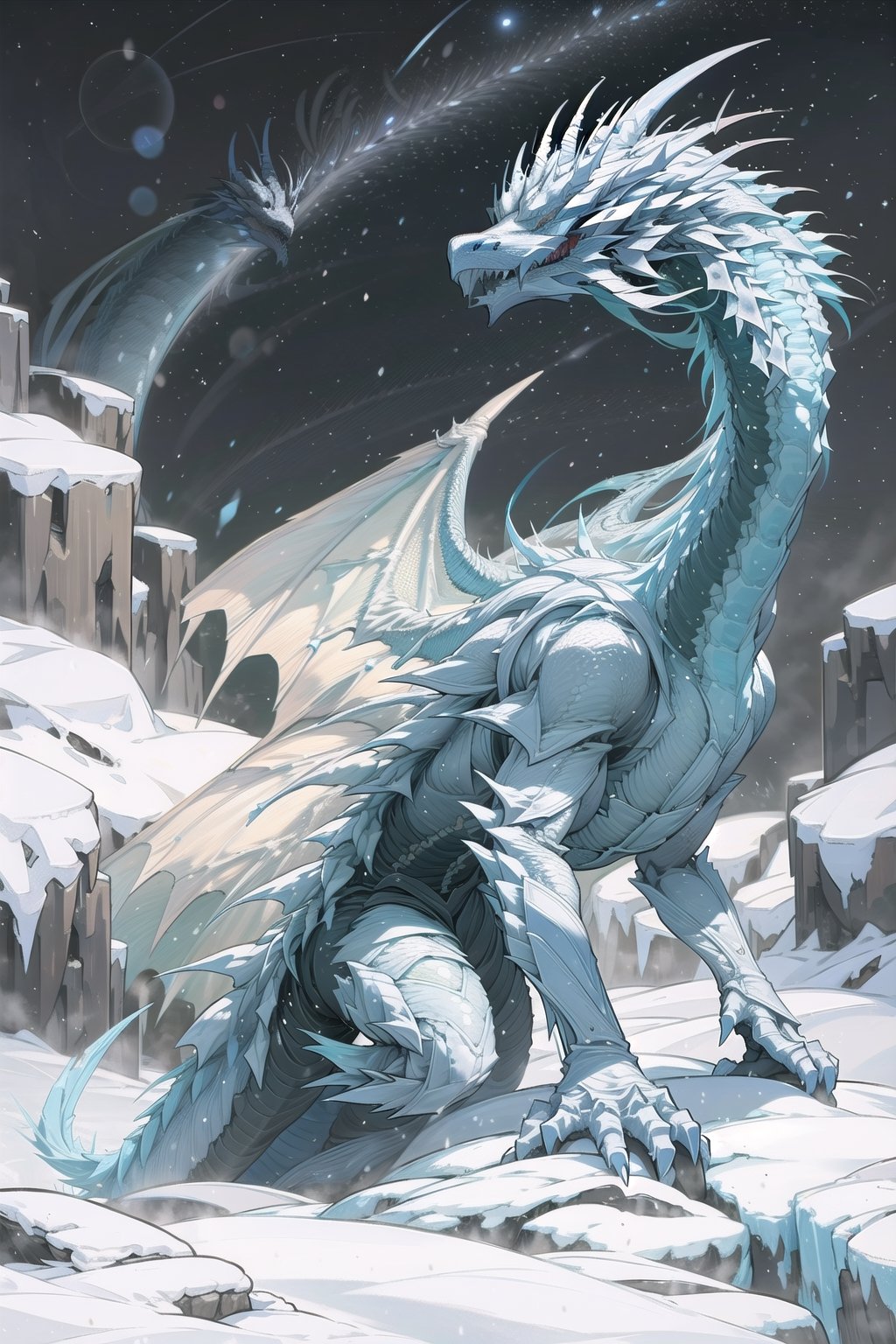 white dragon,dragon,starry sky,night,ice world,
masterpiece, best quality, 