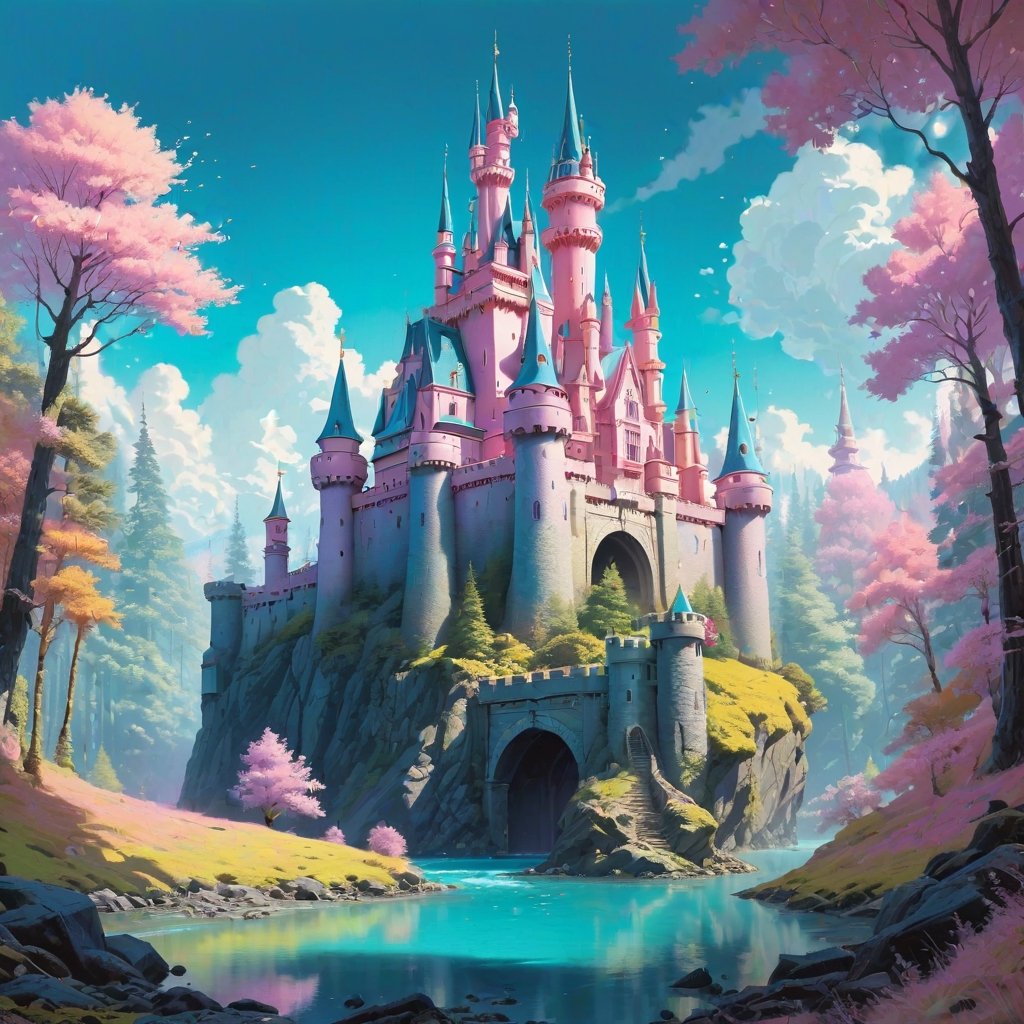 Pastel color palette, bathed in dreamy soft pastel hues, || Hypermaximalist, hyperrealistic digital painting, a painting of an impossible architecture castle in the middle of a forest, kilian eng vibrant colours, stunning artwork, the dreaming, inhabited on many levels, eyvind, an exquisite 3 d map, ( ( mads berg ) ), beautiful house, beautiful random images, by Nuno Gonçalves || , impossible dream, pastelpunk aesthetic fantasycore art, vibrant soft pastel colors