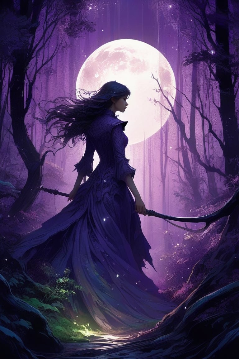On a full moon night in a supernatural forest,  Metallic_Vexing_Violet_color,  magic by SometimesWitchy on Tensor.Art