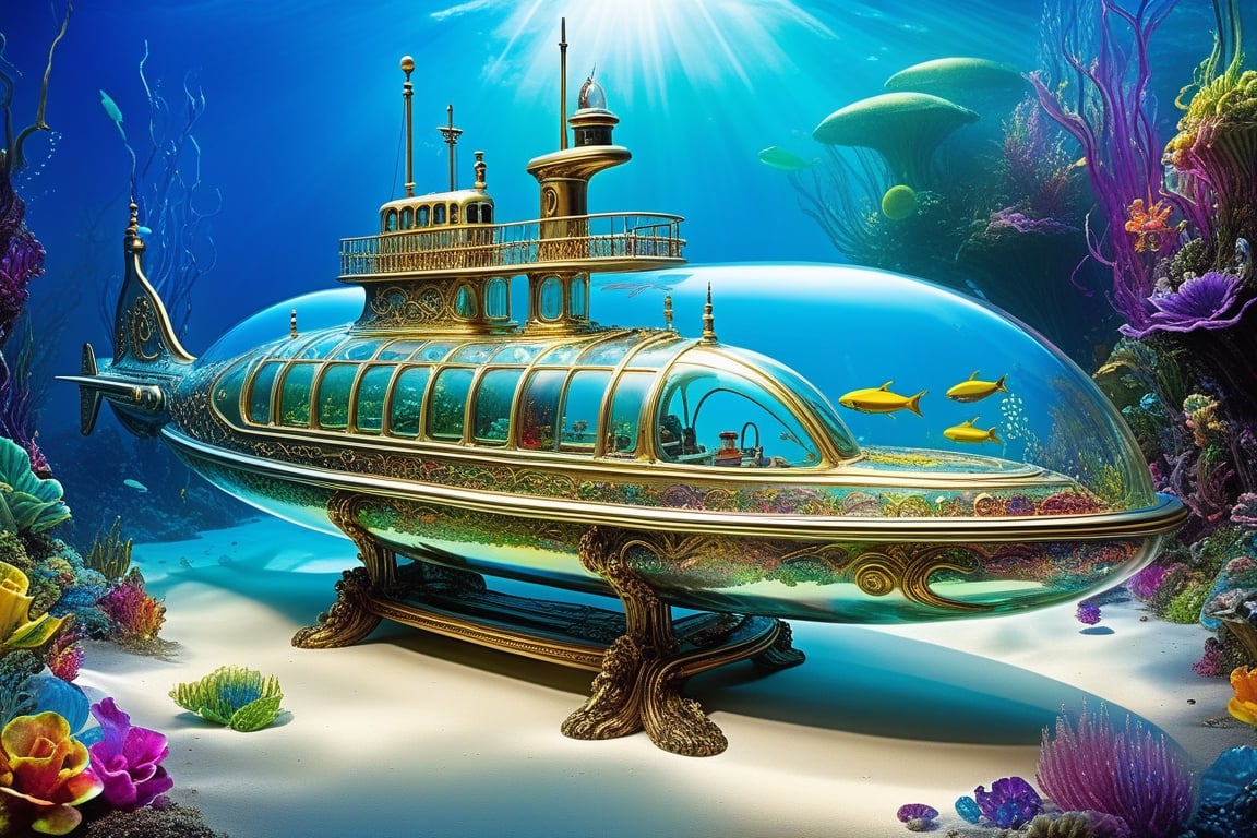 dreamscape a fully transparent Majestic glass tiny_submarine filled with,  award winning,  concept design by SometimesWitc...