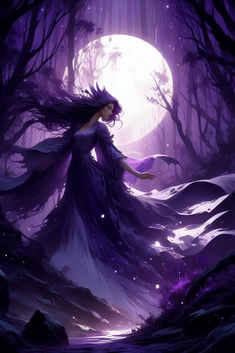 On a full moon night in a supernatural forest,  Metallic_Vexing_Violet_color,  magic by SometimesWitchy on Tensor.Art