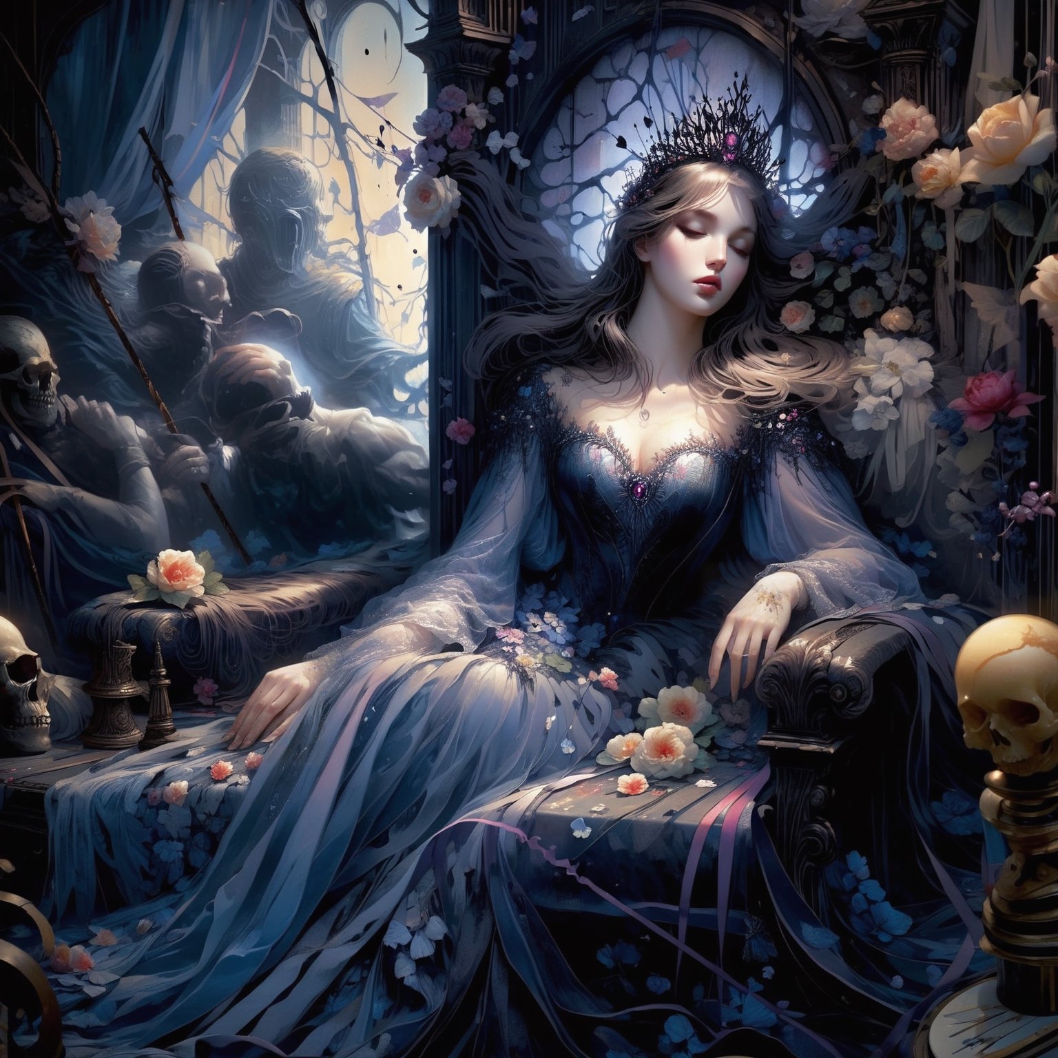 "Dark fantasy,  sleeping beauty,  window by SometimesWitchy on Tensor.Art