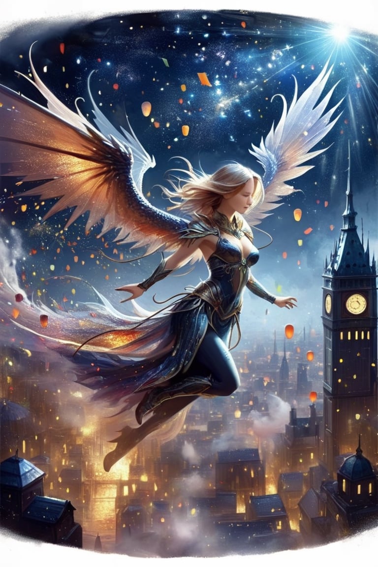 "Dark romance fantasy, a woman dragon priestess, her wings dissolving into glittering stardust!!", Masterpiece, Intricate, Insanely Detailed, Art by Dan Brereton, magali villeneuve, todd lockwood, sabbas apterus and yoshitaka amano, anna dittmann, peter mohrbacher, alberto seveso, fantastical, Chiaroscuro!!, actionpainting, best quality, masterpiece,art_booster,LegendDarkFantasy,ellafreya,renny the insta girl,real_booster,DragonConfetti2024_XL