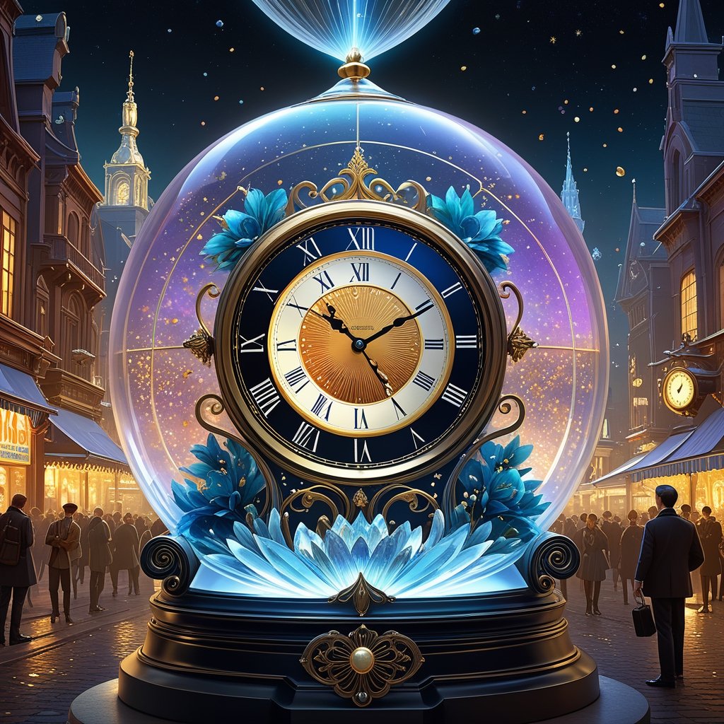 Digital illustration, conceptual, new years eve countdown, one year becoming the next year, award winning concept art, fantastical and intricate, shiny aura, complex motifs :: time passing, changing seasons, changing years, across time different nights and people are echoes of each other, in a crystal glass clock, split scene of different decades of new years eve celebrations, symbolic, complex, love light laughter hope, all together, all new
  :: mtg artists, da vinci, photorealistic concept art, expressive, dynamic, unreal engine, greg rutkowski, loish, rhads, beeple, makoto shinkai and lois van baarle, ilya kuvshinov, rossdraws, tom bagshaw, alphonse mucha, global illumination, detailed and intricate environment