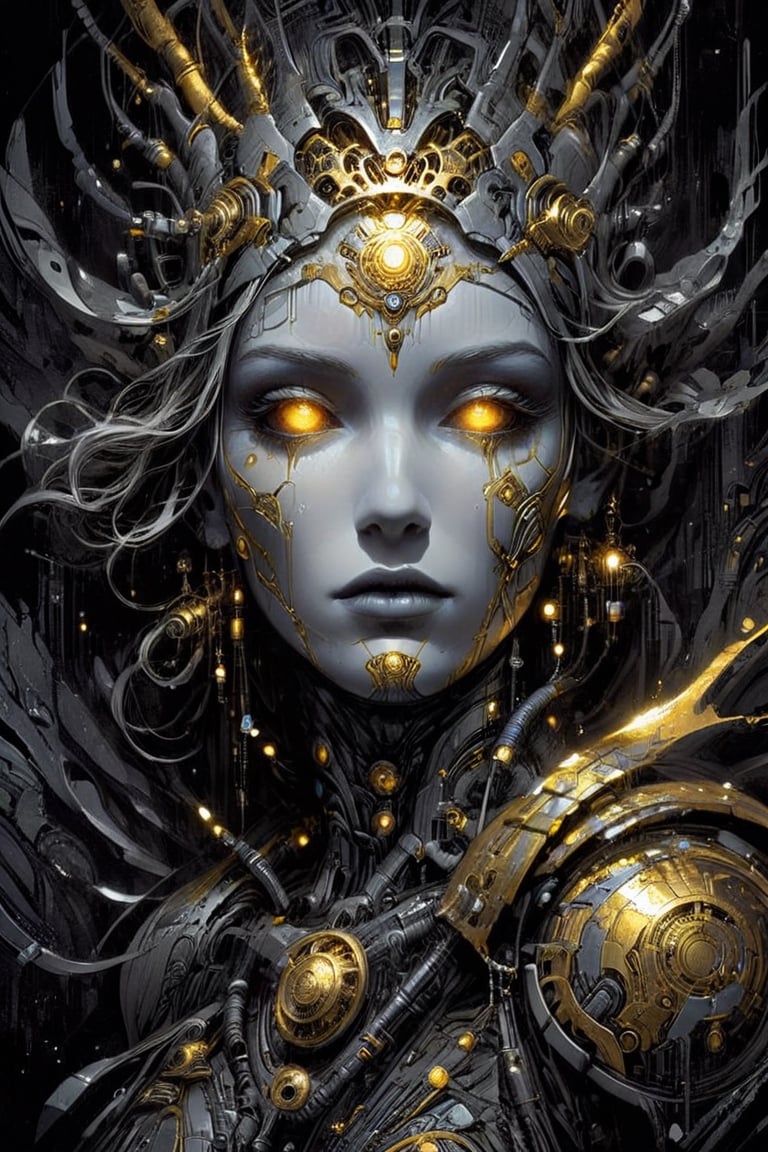 A beautifully decayed android, her once-shining metallic body now covered in rusted patterns of gold and silver. In her eyes, a mix of sorrow and resilience glows with an ethereal light. This piece is a digital painting, showcasing intricate details and vibrant colors. Each pixel seems to tell a story, blending vintage aesthetics with futuristic elements. The overall atmosphere is haunting yet strangely alluring, evoking a sense of longing and nostalgia in the viewer.

,DissolveSdxl0,art_booster