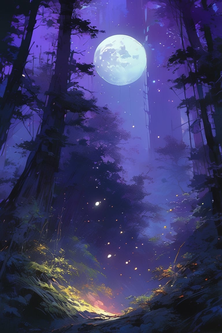 On a full moon night in a supernatural forest,  Metallic_Vexing_Violet_color,  magic by SometimesWitchy on Tensor.Art