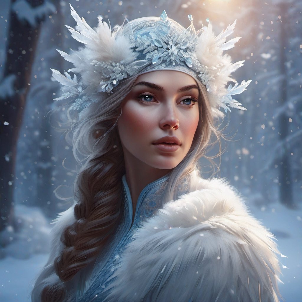 beautiful ice faerie, snow fae, holding white ermine, elaborate winter scene, arctic animals, icicles, ice fractals, windy, cold, Hyperrealistic digital painting, photorealistic anime visual, dynamic scene, hauntingly beautiful art, ross tran and lois van baarle and abigail larson and bastien lecouffe deharme, charlie bowater, ilya repin, detailed matte painting, deep color, fantastical, intricate detail, splash screen, complementary colors, fantasy concept art, 8k resolution trending on Artstation Unreal Engine 5, da vinci, lou xaz, cgsociety