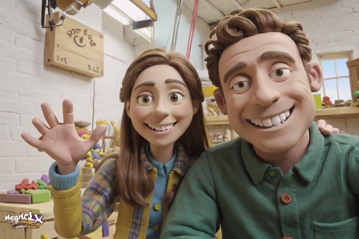 one man & one woman, smile, Clay animation,claymation,megachubsdxl