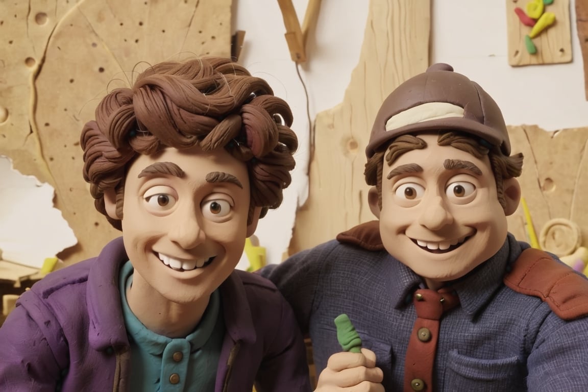 one man & one woman, smile, Clay animation,claymation,megachubsdxl