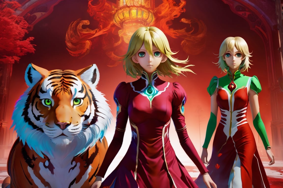 Ghostly environment, boy and girl, scary expressions in their eyes and faces, Ghosts,
, vivid colors, tiger & bunny, atmospheric, blood red dress girl standing, unity 8k wallpaper,ultra-detailed, beautiful and aesthetic, masterpiece, best quality, vignette, depth of field, High Detail, hyperdetailed, cinematic, photography,