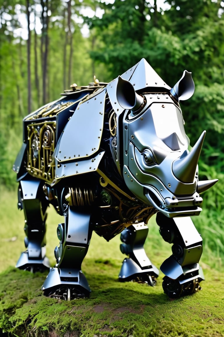 robot Rhinoceros, metal, swampland

