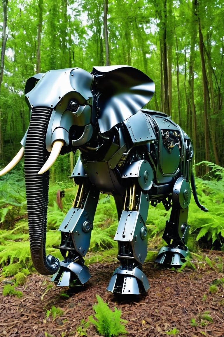 robot elephant, metal, swampland

