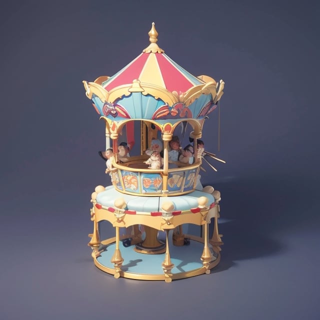 masterpiece, best quality, 8k, official art, carousel, merry-go-round, 3d, in theme of circus, disney_park, alice, behance, art station, pintrest, wonderland elements, magic, game ui ux design, Concept art, luxtech,isometric