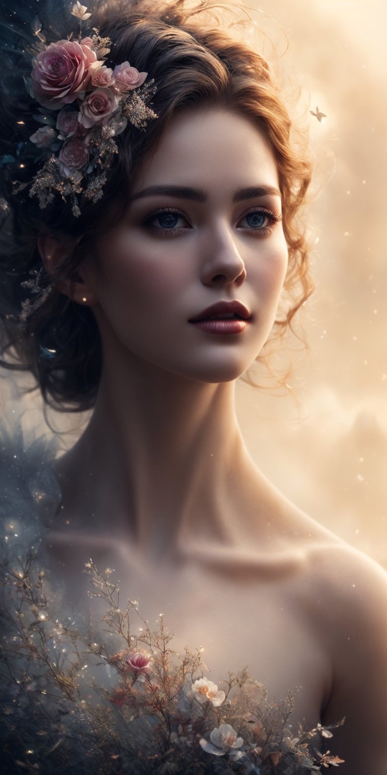 This singular photograph encapsulates the pinnacle of beauty,  set against a fantastical world,  an enigmatic realm that n...