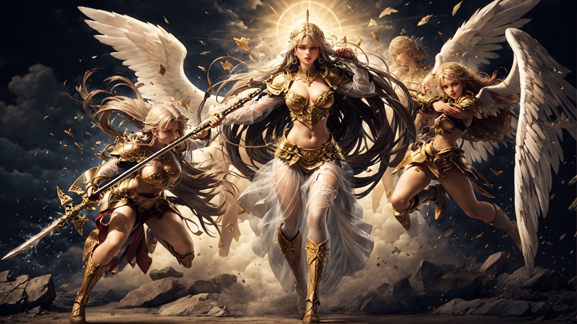 RAW photo, extremely delicate and beautiful, masterpiece, Best Quality, ultra high resolution, 16k, hyperrealistic, ultra-detailed, Very detailed CG 8k wallpaper, (best quality),(extremely intricate), (realistic), (sharp focus), (cinematic lighting), (extremely detailed), 

The girl angel warrior stands tall, her dual swords raised in the air. Her swords are long and slender, with blades that glow with a holy light. 

he archangel, standing aloft with thousands of angels, stands with his sword aloft.

She is wearing gleaming white armor, and 8 Angel Wings  are spread wide. She has a determined expression on her face, and her eyes are ablaze with determination. 

The girl angel warrior is not afraid. She has faced many challenges in her life, but she has always emerged victorious. She knows that she is fighting for what is right, and that gives her the strength to persevere. The girl angel warrior swings her Spear, and the air crackles with energy. She is a force to be reckoned with, and her enemies should beware. Here is a more specific example of dual Spear that the girl angel warrior could use: A pair of long, slender Spears with silver blades and golden hilts. The blades are engraved with ancient runes that glow with a holy light. The hilts are shaped like a pair of angel wings, and they are encrusted with precious gems. These Spears are not only beautiful, but they are also incredibly powerful. They are said to have been forged by a master Spearsmith in the fires of heaven, and that they are imbued with the power of the angels. The girl angel warrior is the only one who can wield these Spears to their full potential. She is a chosen one, and she has been entrusted with the task of protecting the innocent and fighting evil. With her dual Spears in hand, the girl angel warrior is a unstoppable force. She is a champion of justice and a protector of the innocent. She is a beacon of hope in a world that is often dark and dangerous.,

Dragon armor, dragon slayer, the heavenly palace, the high-heaven palace, the angels preparing for battle, grant hall, shimmer lighting, black and white, cross bokeh,  soft focus background, vast view, 3d, midjourney ,no_humans, Dreamscape,

Beautiful Lighting, Perfect Lightning, Realistic Shadows, perfect anatomy, super Detailed skin, perfect figure,early 20s, pretty, sexy, highly detailed cute face, very large breast, voluminous breast, hourglass body shape, narrow waist, 

very small head, handsome detailed woman, very detailed eyes and face, realistic face proportions, Stunning detailed eyes, Realistic beautiful face, very small face, Realistic beautiful eyes, makeup, earring, bare legs, beautiful and very shiny thin legs, beautiful and very thin thighs,

Cute girl, long curly blonde hair, a pure white dress, blue eyes, fabulous white see-through korea-style clothes with complex patterns, see-through lace, (see-through mesh stockings), long heel, jewelry and jewelry, floating silk ribbons, masterpiece, high detail, complex and detailed background, in the background the space, a small a trickle, early morning, dew on the leaves, a light fog has almost dissipated, a mystical atmosphere, volumetric lighting, thin with a graceful figure,

 low contrast, rooftop, ancient korea, dynamic move, at night, landscape photo, ,dragon ear, gullveig, fullbody,huoshen,mecha
,fireman,mecha,mecha musume, angel, wings,iron, metal, eight-wing archangel, 8 Angel Wings,

gang bang, breasts exposure,  female genital, no hair in the genitalia, caress one's genital organs, Orgasm, squeeze one's chest, sunshine, naked, nude, missionary position, (suffering:1.3), (eyes_open), tear, (Squirming:1.2), sweat, (facing viewer),

,fate/stay background,4rmorbre4k,EpicSky,marb1e4rmor,chibi,renaissance,armor,leoarmor,l4tex4rmor,wings,blessedtech,bikini,torn clothes