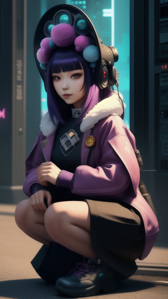 best quality, masterpiece, (detailed:1.2), 1girl, mona, squatting, cutesie, witch hat, science fiction, cyberpunk, purple hair, chromatic aberration, outdoors, city, crowd, faceless crowd","wallpaper, 1boy, solo, male focus, tattoo, monochrome, cyberpunk, (chromatic aberration), detailed background, mechanical parts, cable, indoors,pixel art,yunjindef