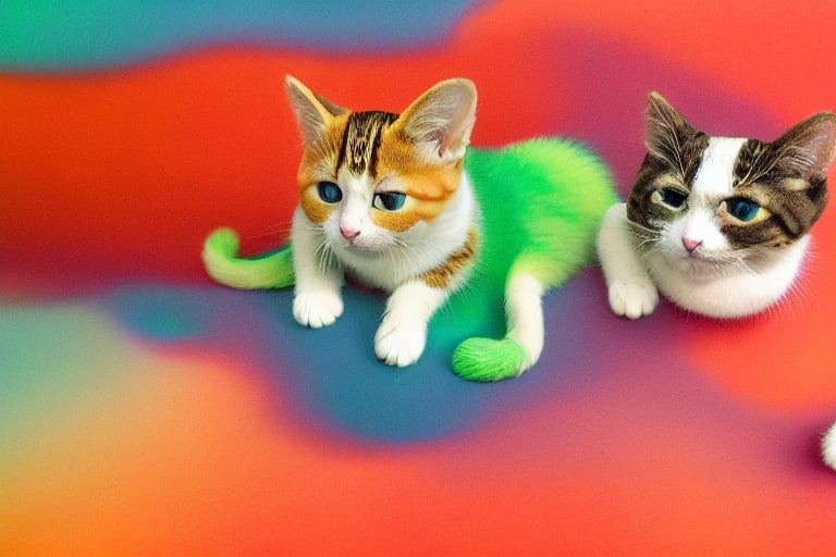 painting of A sky filled with a vibrant aurora borealis illuminating a city with grand columns while cats roam the streets and serpentine creatures swim in the oceans. Style of Cute cats and kittens with a mirror background. rosybrown, chocolate, sandybrown, darkred colors. 8K HD.