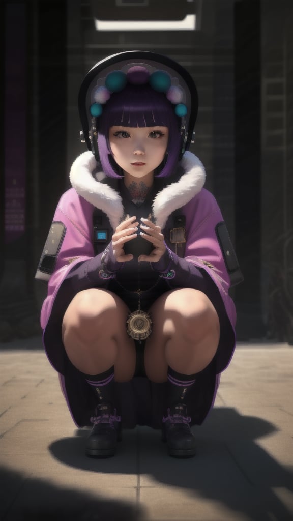 best quality, masterpiece, (detailed:1.2), 1girl, mona, squatting, cutesie, witch hat, science fiction, cyberpunk, purple hair, chromatic aberration, outdoors, city, crowd, faceless crowd","wallpaper, 1boy, solo, male focus, tattoo, monochrome, cyberpunk, (chromatic aberration), detailed background, mechanical parts, cable, indoors,pixel art,yunjindef