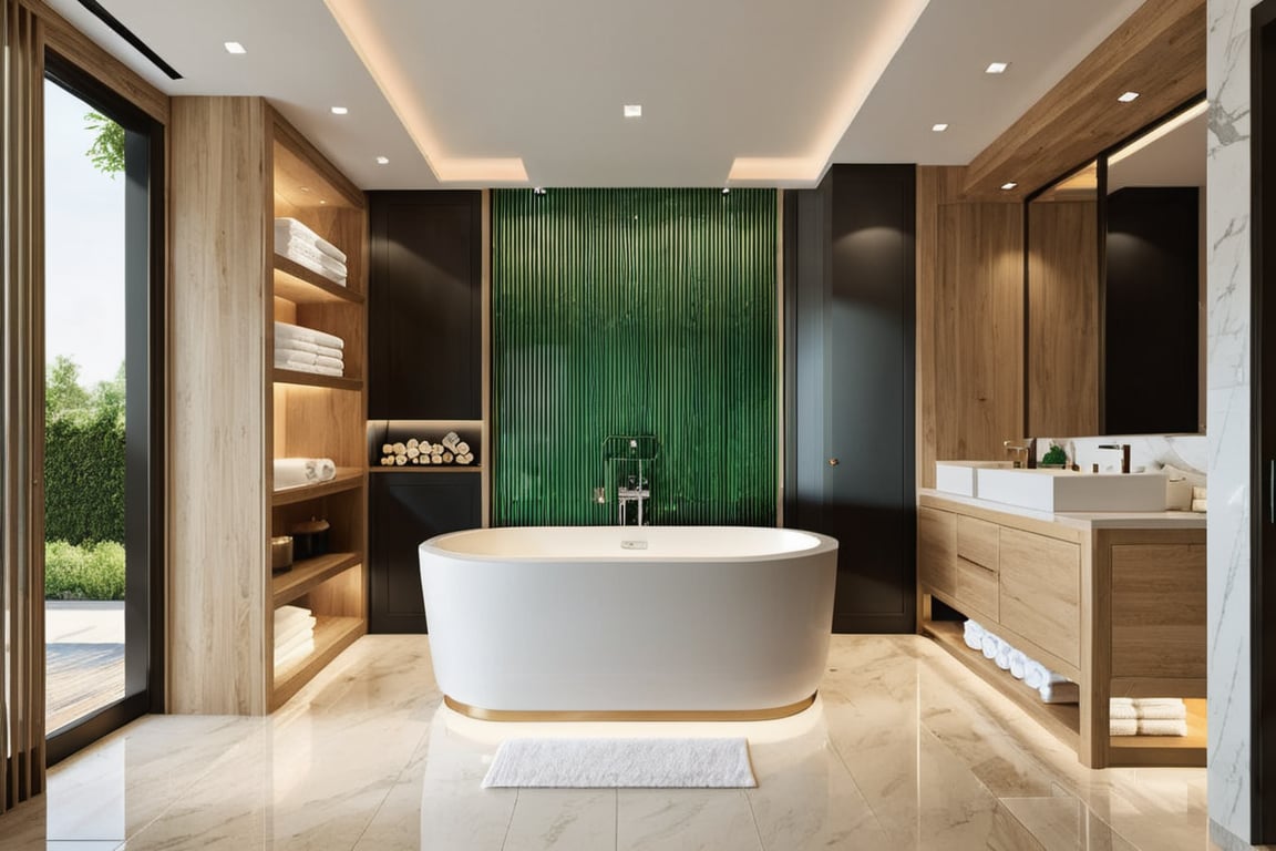 Raw photo,Masterpiece, high quality, best quality, authentic, super detail,
indoors, ( natural oak wooden interior ) , (( SPA AND HEATHY CENTER :1.3)), modern style, daylight, (GREEN TONE ) ,white marble tile floor,  