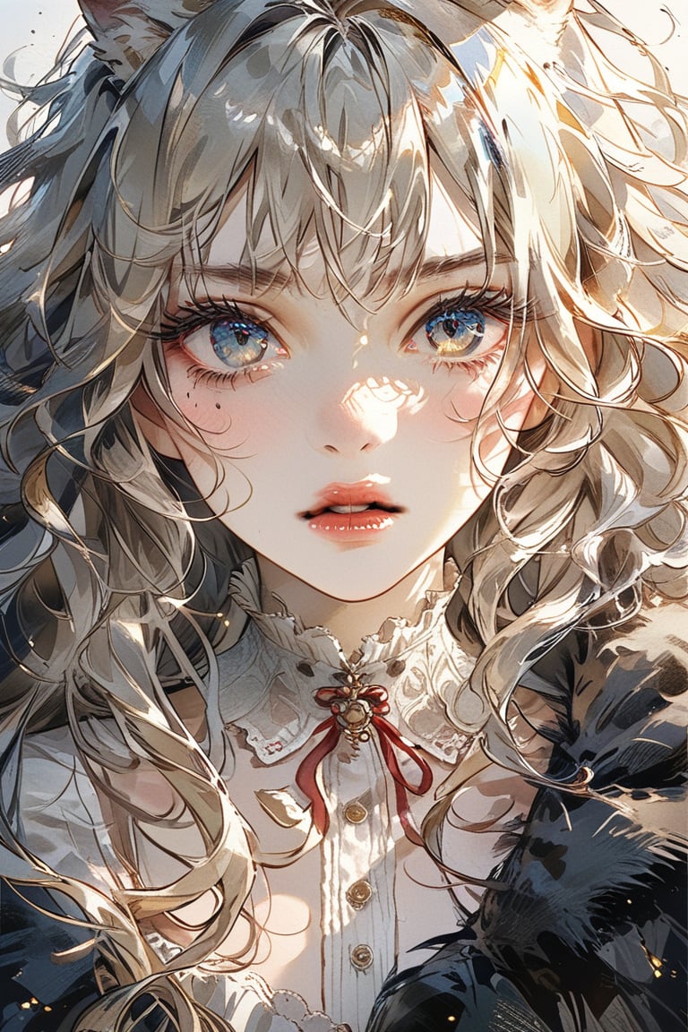 ((masterpiece)), ultra detailed, best quality, 8k, high resolutionl, aesthetic, 1girl, female, illustration, Beautiful eyes, detailed, extremely detailed, stunning eyes, long hair, werewolf,Expressiveh