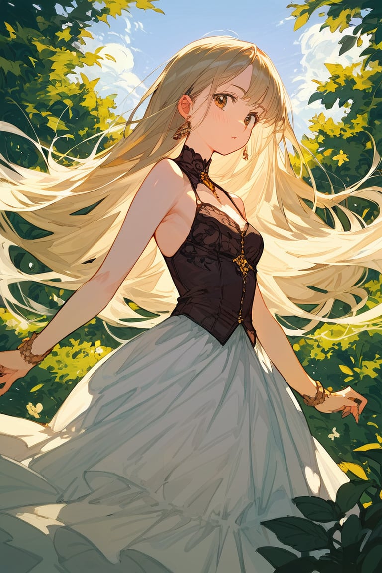 score_9_up, score_9, score_8_up, score_8, score_7, score_7_up, score_6_up, score_5_up, score_4_up, female, illustration, high contrast, low saturation, beautiful, cinematic, dress, long hair, blonde hair, pale skin, brown eyes. bratty, hourglass figure, BREAK,source_anime,