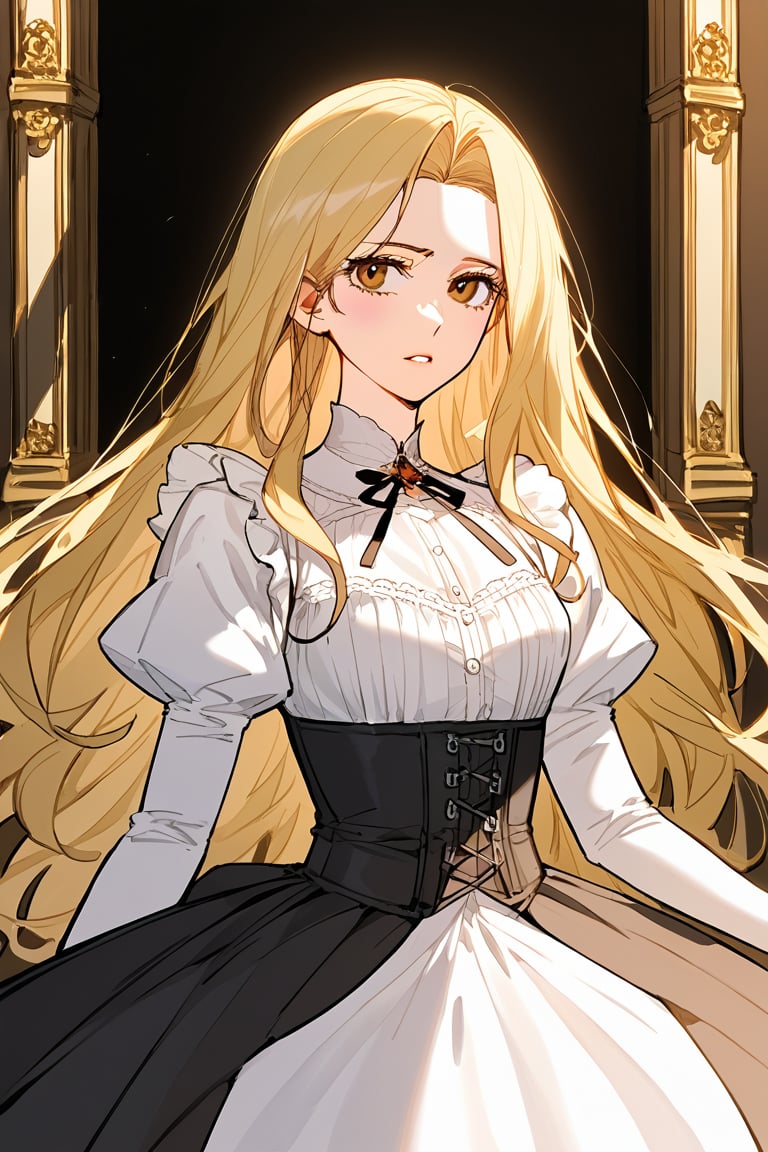 score_9_up, score_9, score_8_up, score_8, score_7, score_7_up, score_6_up, score_5_up, score_4_up, female, illustration, high contrast, low saturation, beautiful, cinematic, victorian, foalcon, dress, long hair, blonde hair, pale skin, brown eyes. bratty, hourglass figure, BREAK,source_anime,m18+