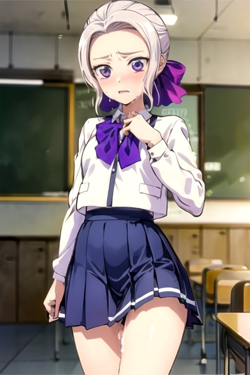 ((((masterpiece)))), high quality, full color, nsfw, Tachibana arisu, cum on pussy,  show nipple, cute nipple, rape, sex, 1girl, loli, 12 years old, kids, wearing schoolgirl uniform, background school classroom, skirt lift myself,haruka amami, background building, realhands, shirt lift myself,realhands, cry and angry,shino,purple eyes,hair ribbon, short hair