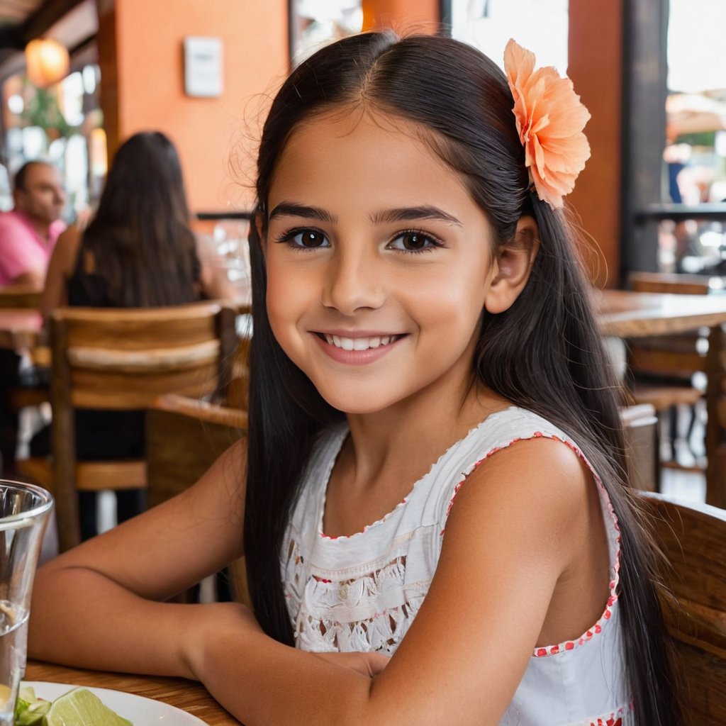A full shot portrait Mexican girl who looks like a Latin American girl,  9 years old,  beauty spot by user_650519406236927...