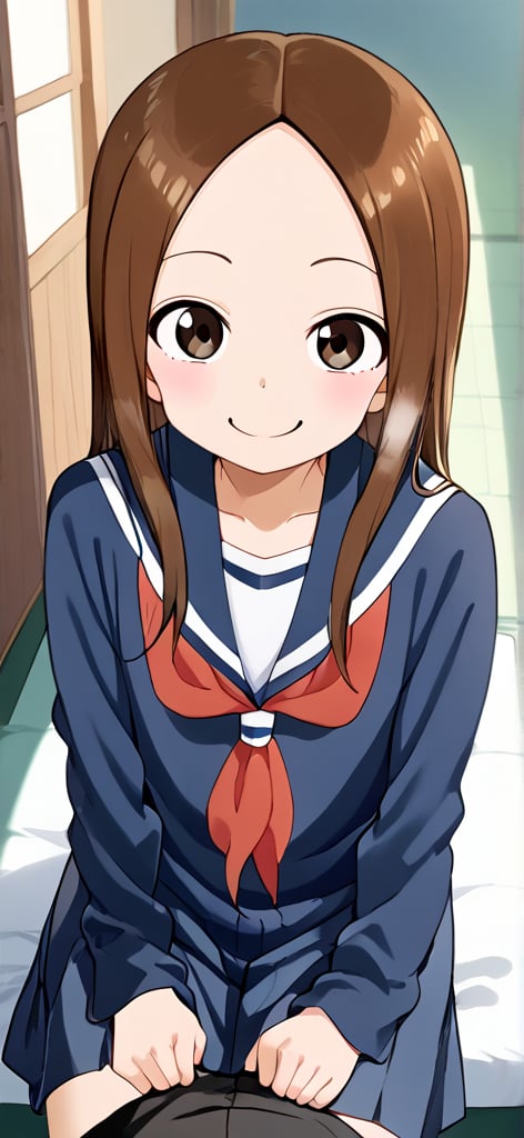 mischiveous smile, Takagi San,  long hair, brown hair , aatakagi