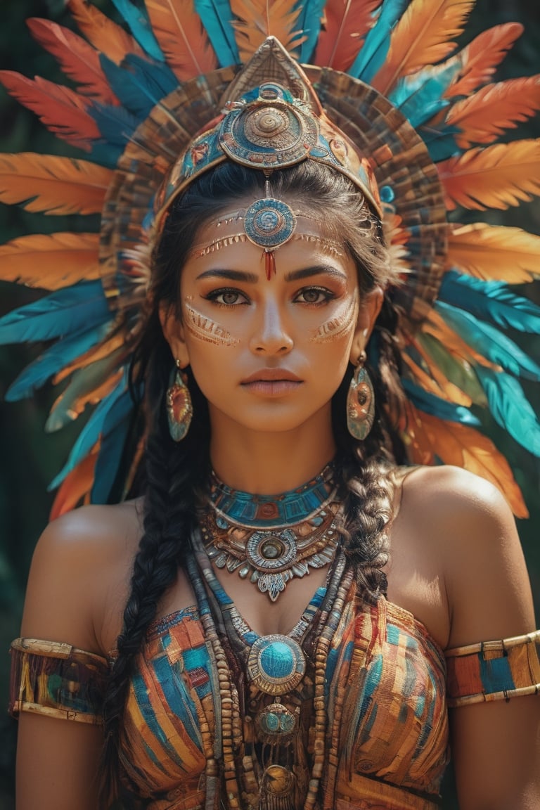 a mid-body shot of a Mayan priestess,  with hazel eyes,  a Mayan warrior goddess by AceBlack on Tensor.Art