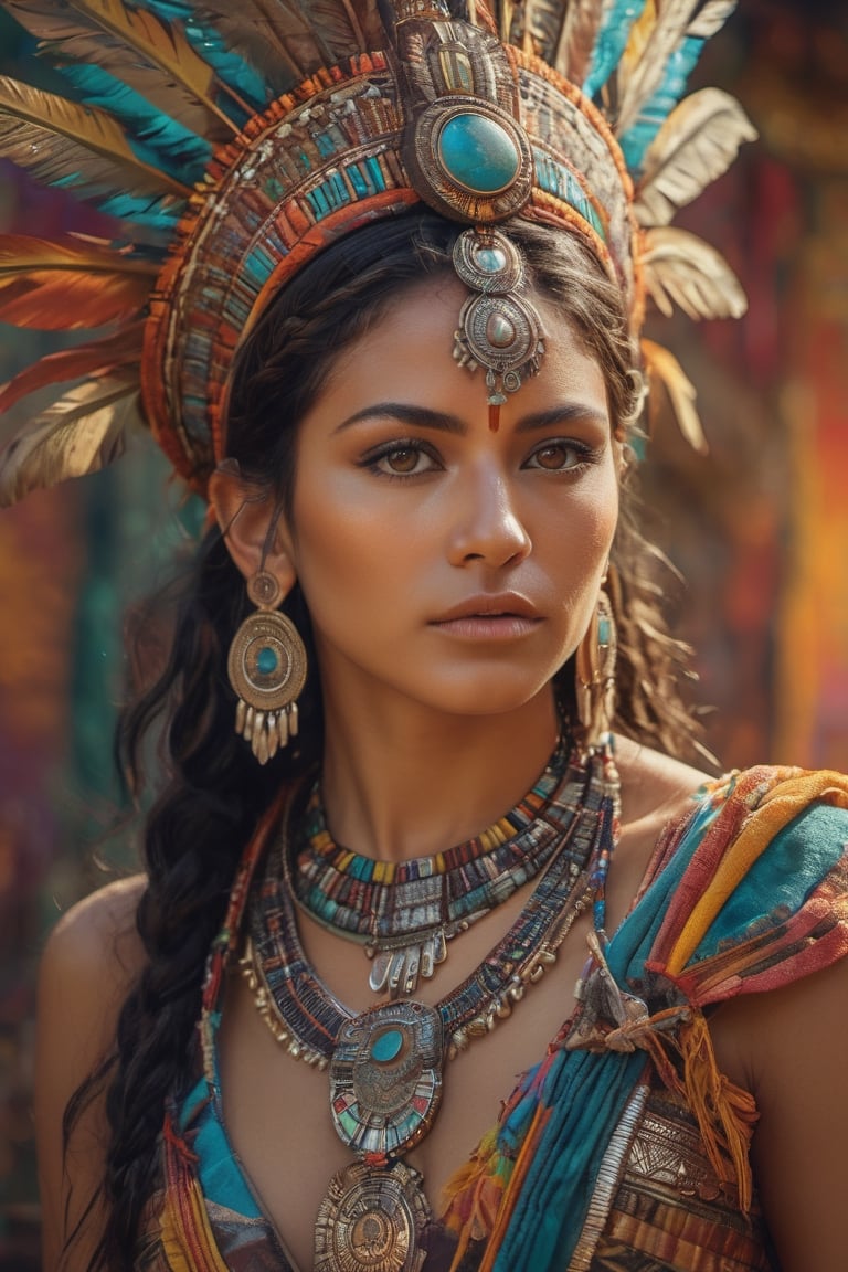 a mid-body shot of a Mayan priestess,  with hazel eyes,  a Mayan warrior goddess by AceBlack on Tensor.Art