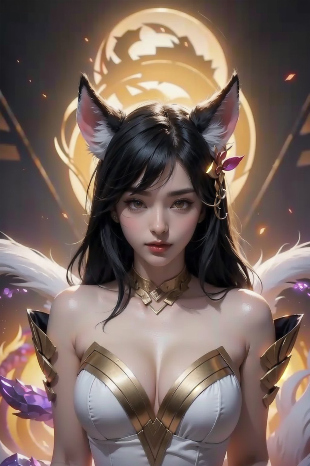 ah1,Ahri,fennec fox,fox tail,5_figners,black_hair,yellow eyes ,lure,league_of_legends_ahri,large breasts, ah1,black_fox_ears,ancient roman clothes