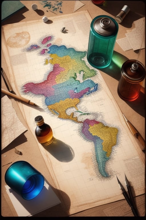 a magical map leading to a mysterious land,  torn and worn,  sitting on a wizard's desk by Patchmonk on Tensor.Art