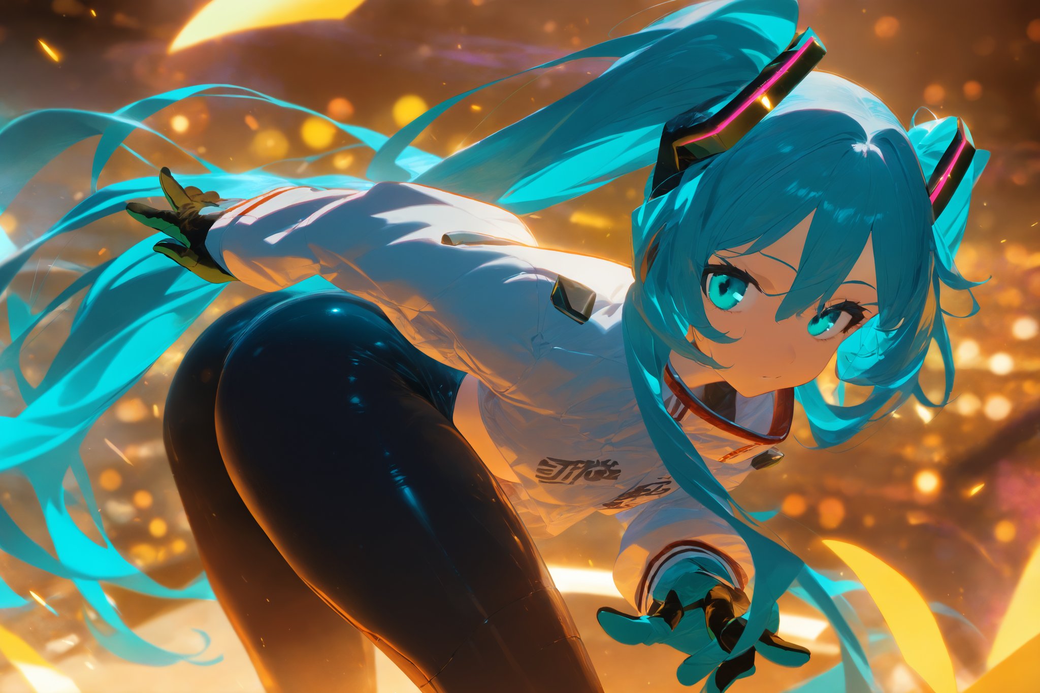 SCORE_9, SCORE_8_UP, SCORE_7_UP, SCORE_6_UP,

MASTERPIECE, BEST QUALITY, HIGH QUALITY, 
HIGHRES, ABSURDRES, PERFECT COMPOSITION,
INTRICATE DETAILS, ULTRA-DETAILED,
PERFECT FACE, PERFECT EYES,
NEWEST, 

Movie Poster page, (promotional poster), Hatsune Miku, 1female, solo, humanoid android, teal hair, teal eyes, white jacket, cropped jacket, long sleeves, two-tone gloves, black gloves, green gloves, black bodysuit, single thighhigh, single thigh boot, concert, Nippon Budokan, glowneon, glowing, sparks, lightning, shadow minimalism, (best quality), (masterpiece), detailed, beautiful detailed eyes, perfect anatomy, perfect body, perfect face, perfect hair, perfect legs, perfect hands, perfect arms, perfect fingers, detailed hair, detailed face, detailed eyes, detailed clothes, detailed skin, ultra-detailed, (full body), (upper body), (top quality), pop art, extremely detailed, extremely detailed CG, (high resolution), highly detailed, (high quality), (perfect quality), (glitchcore colors), racingmiku2022,