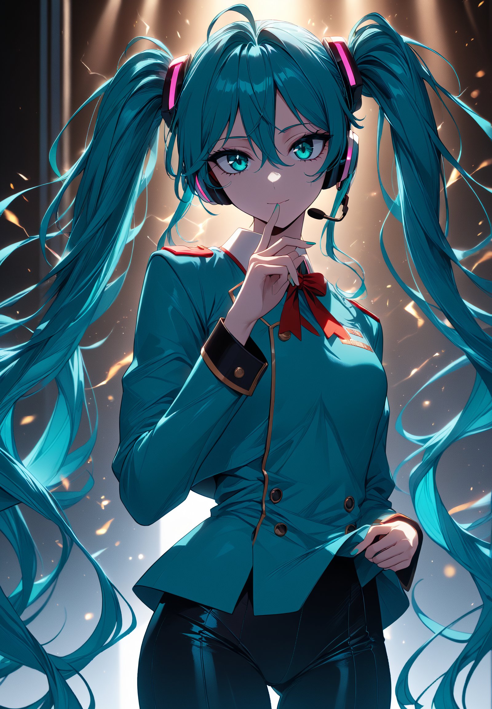 SCORE_9, SCORE_8_UP, SCORE_7_UP, SCORE_6_UP,

MASTERPIECE, BEST QUALITY, HIGH QUALITY, 
HIGHRES, ABSURDRES, PERFECT COMPOSITION,
INTRICATE DETAILS, ULTRA-DETAILED,
PERFECT FACE, PERFECT EYES,
NEWEST, 

Movie Poster page, (promotional poster), Hatsune Miku, 1female, solo, humanoid android, teal hair, teal eyes, singer's uniform, headset, WeirdOutfit style, concert, Nippon Budokan, glowneon, glowing, sparks, lightning, shadow minimalism, (best quality), (masterpiece), detailed, beautiful detailed eyes, perfect anatomy, perfect body, perfect face, perfect hair, perfect legs, perfect hands, perfect arms, perfect fingers, detailed hair, detailed face, detailed eyes, detailed clothes, detailed skin, ultra-detailed, (full body), (upper body), (top quality), pop art, extremely detailed, extremely detailed CG, (high resolution), highly detailed, (high quality), (perfect quality), (glitchcore colors), racingmiku2022,