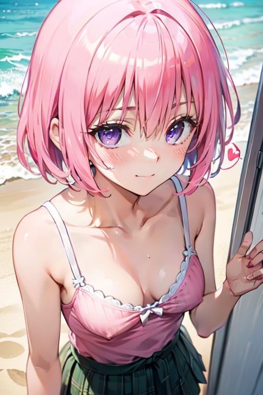 best quality, masterpiece, (realistic:1.2), (beach), (tank top, mini skirt, scrunchie, underwear), (focus cleavage:1.3), (seductive smile), (spoken heart), (upturned eyes), {{{{8k wallpaper}}}}, {{{{extremely detailed eyes}}}}, {{{{extremely detailed body}}}}, {{{{extremely detailed finger}}}},(((best quality))), ((official art)), (best anatomy), solo, 1girl, (kawaii), (five digits), (speculum), (4k), (high resolution), ((thin waist)),(nabel),(Beautiful breasts),(beautiful leg:1.3),(skinny leg),(beautiful hands:1.2),(teats),(very slim),(slender:1.2),(ribbed),(skinny limbs),(beautiful vagina:1.3),(beautidful eyes:1.1), (((Beautiful face:1.5))),(best quality:1.1), (masterpiece:1.4), (absurdres:1.0), portrait, close up,1girl, bob cut, medium hair ,pink hair, bob cut,purple eyes, ( pink under hair:1.3), ((((medium breasts:1.5)))), (blush:1.2), ((small hip)), medium hair, pink hair, disheveled hair,(20 years old)