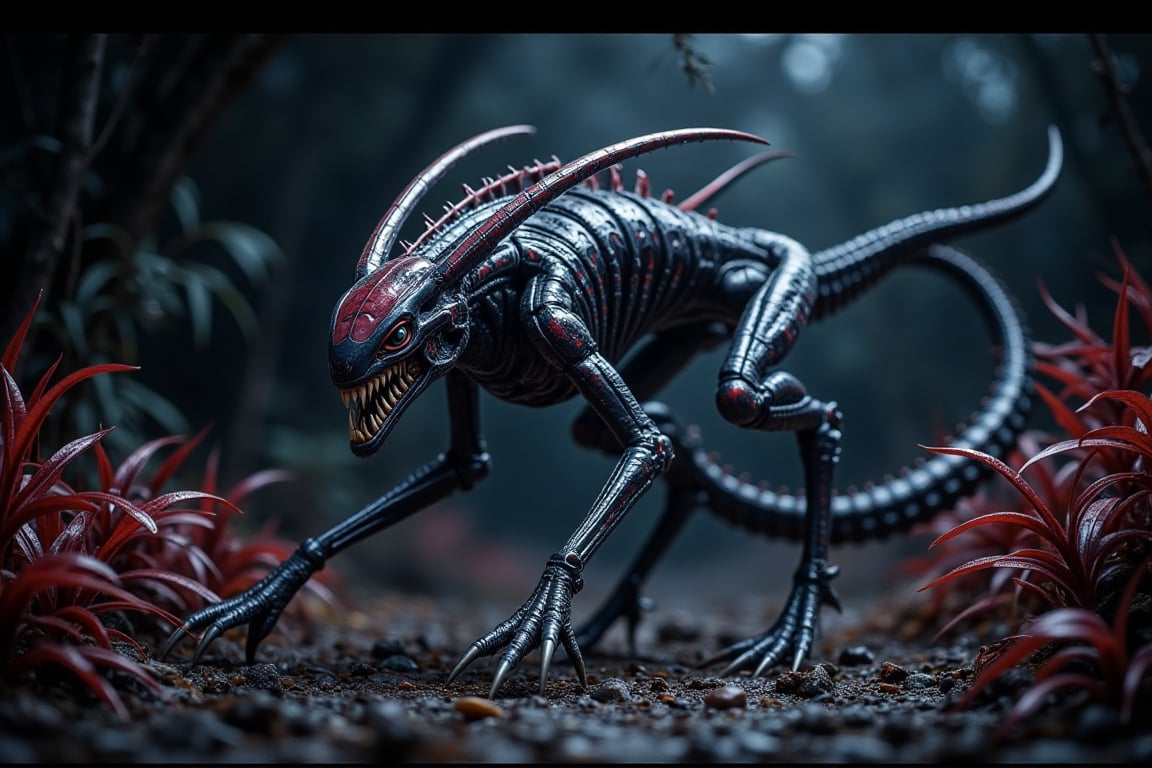 A quadrupedal alien creature with claws,  two long tails,  and a streamlined head by Jaanet on Tensor.Art
