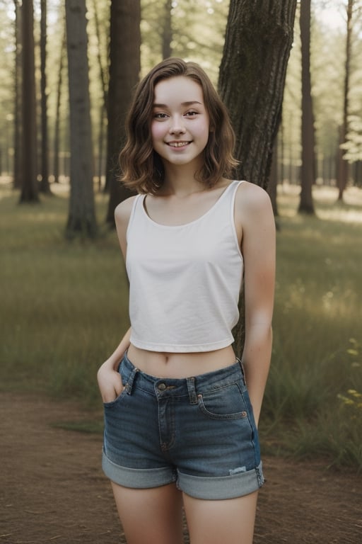  :), teenage, short-hair, thin, young woman, high_resolution, realistic, high school, nature , 