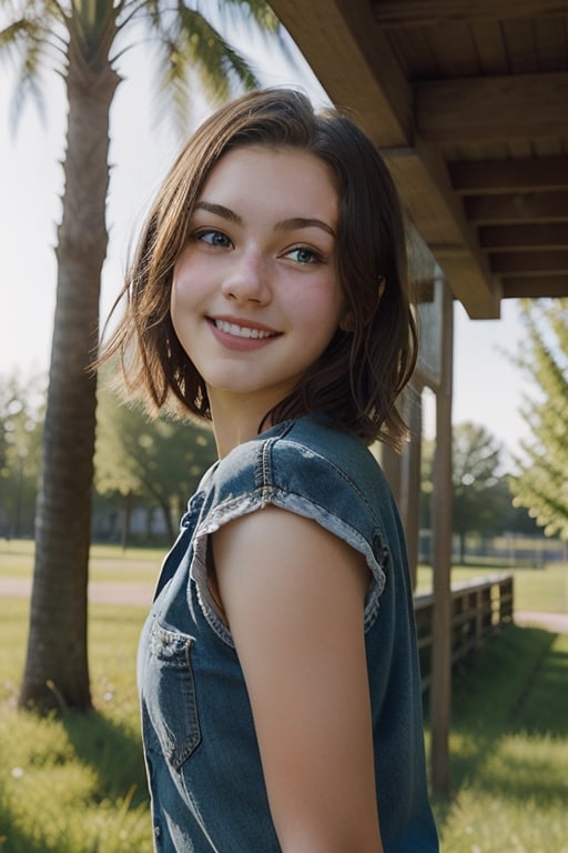  :), teenage, short-hair, thin, young woman, high_resolution, realistic, high school, nature , 