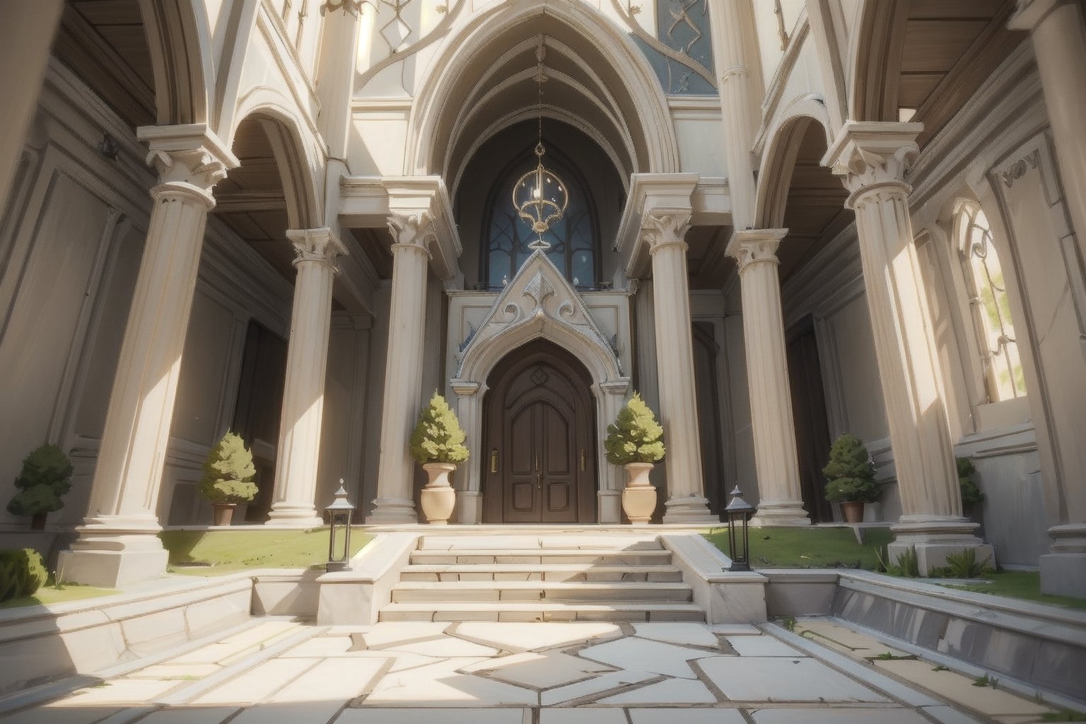 (tilt shift:1.2), cinematic scene, elven castle, elven style, castle stairway, luxurious elven castle, no human, inside, rich, marble floor, luxury, rich stairway, big room, more rich, more luxury,LODBG,wrench_elven_arch