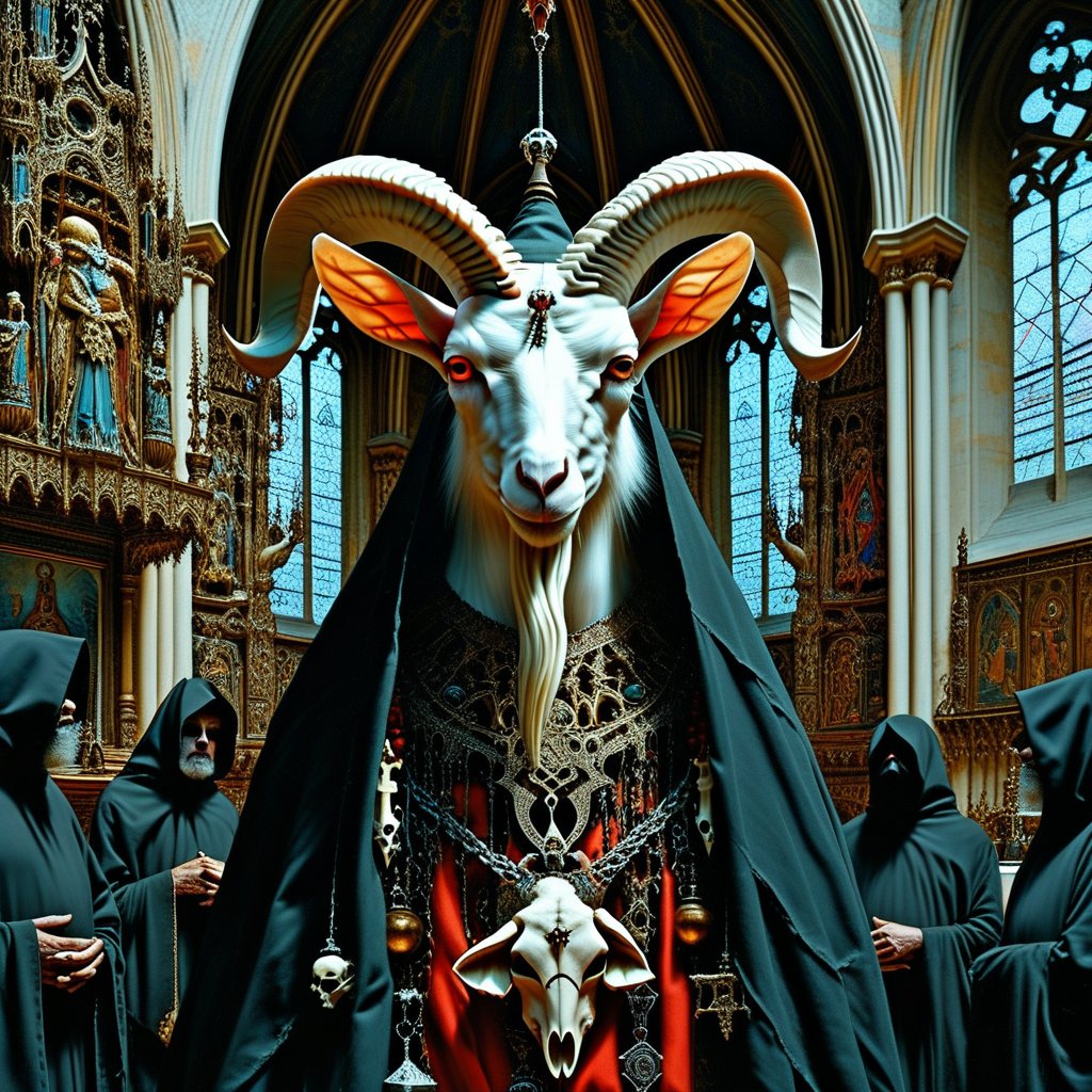 Demon Baphomet,  intricately detailed with goat-like features,  adorned with occult symbols by Korsow on Tensor.Art