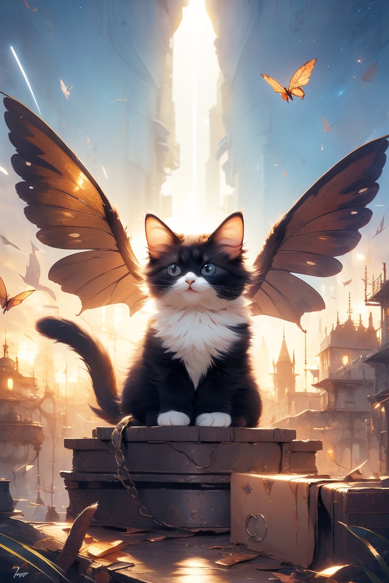 Cute demon cat,  adorned with sleek horns and delicate wings,  glides through the sky by Korsow on Tensor.Art
