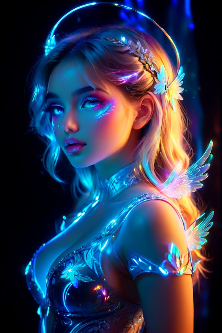 The face of an angel girl, contour drawing, the contour glows, neon light, bright hologram, excellent work on contour details, masterpiece, best quality, aesthetics, 32K