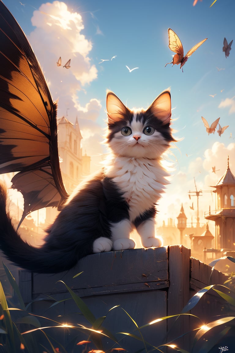 Cute demon cat, adorned with sleek horns and delicate wings, glides through the sky, reminiscent of Lewis Royo's intricate style.
,HYPER REAL CAT ,cat,hmnzct