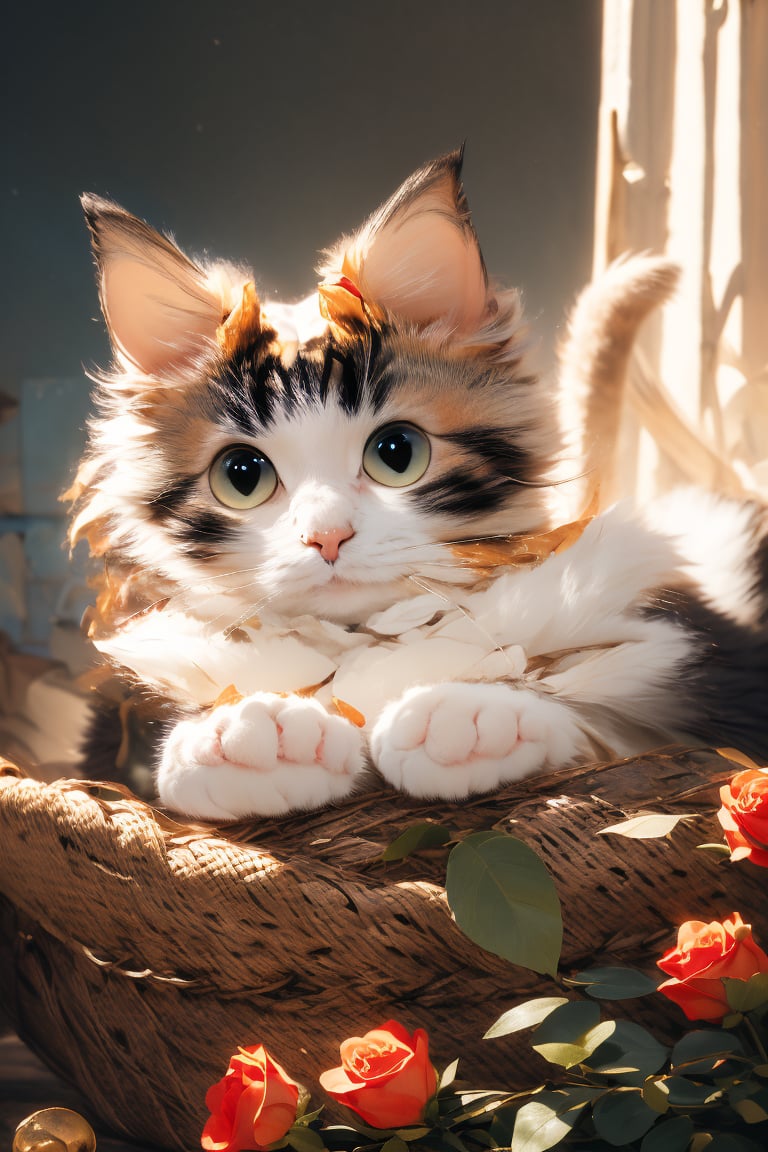 a black cat with a flower crown on its head,  beautiful fantasy painting,  photorealiste by Korsow on Tensor.Art