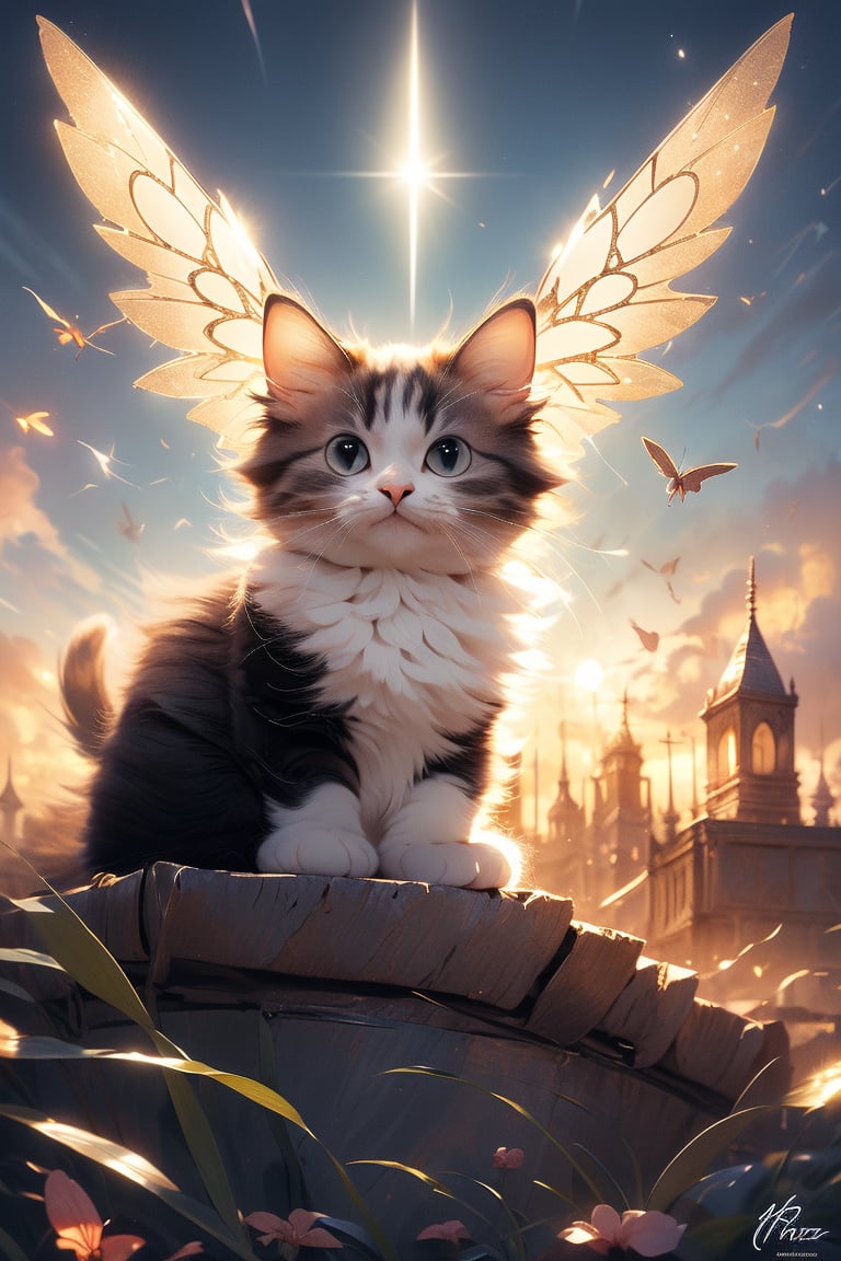 Cute demon cat, adorned with sleek horns and delicate wings, glides through the sky, reminiscent of Lewis Royo's intricate style.
,HYPER REAL CAT ,cat,hmnzct